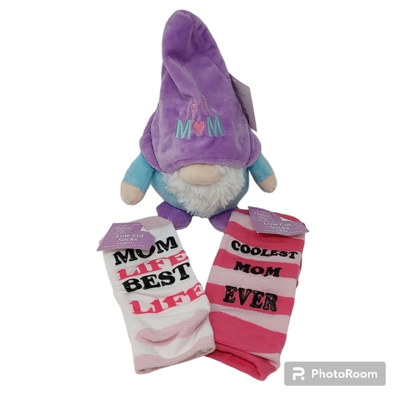 None Other - Mother's Day Gift Set #1 Mom Gnome Plush & 2 Pairs Socks Best Mom Life Pink NEW